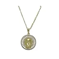 magnifique collier avec médaille de la vierge fille en or jaune et or blanc 18 carats avec 6 zircons en or 18 carats pour communion