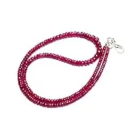 jewelz collier de perles rondes de 55,9 cm de long avec rubis naturel à facettes de 3 à 6 mm avec fermoir en argent sterling 925 pour femmes, filles, unisexe, pierre précieuse, non connue, gemme, non