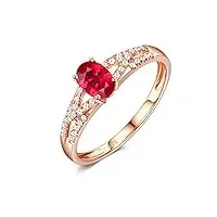 amdxd bagues fiançailles, bague or rose 18k 0.6ct ovale rubis avec diamant, or rose, taille 49 (circonférence: 49mm)