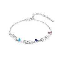 albertband bracelet infinity argent personnalisé avec noms et charmes pierre de naissance simulés bracelets réglables pour femmes filles (3 noms)