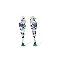 boucles d'oreilles en argent pour femmes 925 en argent sterling perroquet oiseaux mousseux bleu vert boucles d'oreilles fines bijoux