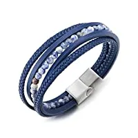 coolsteelandbeyond multi-brin bleu foncé pierres perle chaîne tressé en cuir bracelet - envelopper bracelet - acier fermoir magnétique