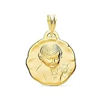 médaille pendentif 19mm 18k enfant fleur d'or. relief ombré finition de bord irrégulière - personnalisable - enregistrement inclus dans le prix