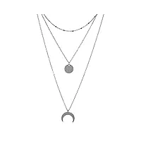 paloma bijoux collier lune miltirangs en acier chirurgical haute qualité - collier 3 rangs pour femmes (acier)