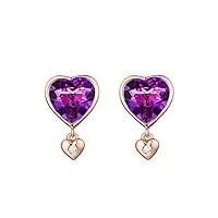 amdxd boucles d'oreilles en or rose 18 carats pour femme avec améthyste 2 carats en forme de cœur violet/rose