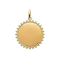 tata gisèle pendentif en plaqué or 18 carats - médaille ronde ornée d'un motif comme un soleil - gravure incluse - sachet velours offert