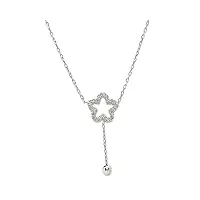 magnifique collier avec pendentif en forme de fleur en or blanc 18 carats avec 0,13 ct de diamants et chaîne forcée de 45 cm.