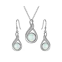 clearine parure femme mariage argent 925 opale infini bijoux ensemble de collier boucles d'oreilles pendantes strass ton d'argent clair