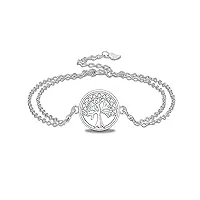 j.muen arbre de vie bracelet en femme argent sterling 925 avec zirconium réglable 16 + 4cm, pour copine épouse mères cadeau