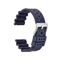 wocci 22mm ventilé bracelet de montre pour hommes, fkm caoutchouc (non silicone), boucle argentée (bleu marin)