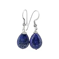 boucles d'oreilles pendantes en argent sterling avec pierres précieuses pour femmes, faites à la main (lapis-lazuli bleu)