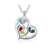wamantic collier prénoms personnalisé collier pendentif coeur personnalisé femme avec 6 pierres de naissance bijoux cadeau pour mère cadeau saint-valentin anniversaire
