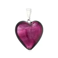 glass of venice pendentif coeur de murano - argent violet