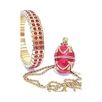 coffret à bijoux en forme d'œuf de lion impérial avec collier et bracelet en or 24 carats et rubis russe en cristal autrichien rubis 24 carats fait main en étain 16,5 cm, 6.5", Étain, diamant en