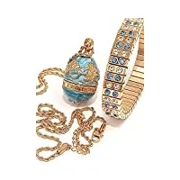 parure de bijoux de luxe pour femme avec collier, bracelet et pendentif en forme d'œuf de fabergé - cadeau pour petite amie, épouse, sœur, grand-mère, maman - fabriqué à la main