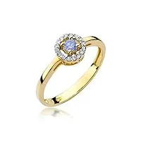 bague de fiançailles solitaire en or jaune 585 14 carats naturel véritable diamant brillant, 51 (16.3), tanzanite