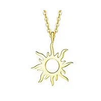 collier femme or jaune 14 carats 585/1000 avec soleil pendentif et chaîne bijoux minimaliste pour femme filles - chaîne ajustable: 40 + 5 cm