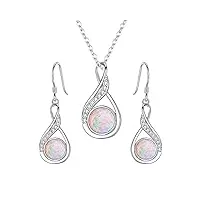 clearine parure femme mariage argent 925 opale infini bijoux ensemble de collier boucles d'oreilles pendantes strass ton d'argent rose