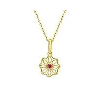 fancime collier femme en or jaune 14 carats 585/1000 fleur pendentif et chaîne avec rubis naturelle cadeau bijoux pour femmes filles maman- chaîne ajustable: 40 + 5 cm
