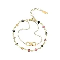 coai bracelet 2 rangs chaîne plaqué or tourmaline multicolore charm signe infini femme