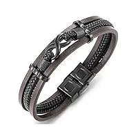 coolsteelandbeyond trois rangées noir infini amour numéro 8 brun noir véritable tressé cuir bracelet pour hommes et femmes