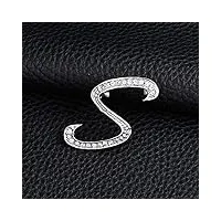 zying lettre de la mode broche mignonne pour femme hommes strass silver couleur pins en métal suit chemise bijoux accessoires (color : s)