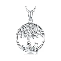 collier femme en argent 925 pendentif arbre de vie, collier animal mignonne renard, pendentif arbre généalogique, cadeau bijoux pour femme maman fille