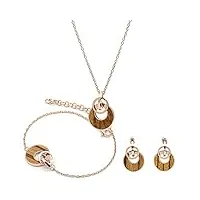 bewell ensemble de bijoux femmes mode bois et acier inoxydable collier bracelet balancent hoop boucles d'oreilles pour filles