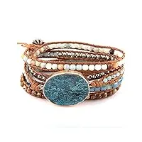 lccdsd bracelets boho mode perles bijoux À la main mixte stones naturelles/crystal et blue stone charm 5 strands wrap bracelets tok tok perlé (metal color : blue)