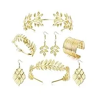 jewebella 6 pièces femmes bijoux déesse grecque laurier couronne bracelet bras couronne dorée diadème boucles d'oreilles mariée mariage parure bijoux accessoires de déesse grecque