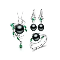 lokiloki ensembles de bijoux en argent sterling 925 Émeraude boucles d'oreilles en perles naturelles collier pendentif bohème femmes anneau de pierres vertes