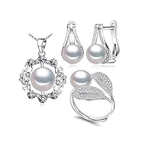 lokiloki collier pendentif en argent sterling 925 ensembles de bijoux en perles naturelles pour femmes boucles d'oreilles bohème avec des pierres anneaux de fête