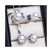 lokiloki collier en argent sterling 925 ensembles de bijoux en perles naturelles pour femmes boucles d'oreilles bohème pendentif saphir anneaux de fête