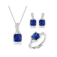 clearine parure de bijoux en argent sterling 925 zircone cubique collier boucles d'oreilles bagues cadeaux pour femme fille bleu