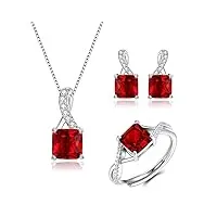 clearine parure de bijoux en argent sterling 925 zircone cubique collier boucles d'oreilles bagues cadeaux pour femme fille rouge