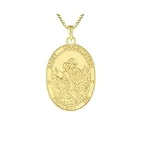fj collier saint christophe pour femme homme plaqué or argent sterling 925 pendentif saint christophe collier st christopher avec chaîne de 20" ovale