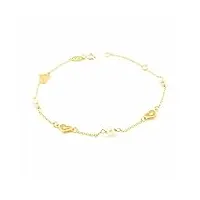 bracelet femme fille or jaune 9 carats perle ronde 3,5 mm cœurs mat et brillant 18 cm - coffret cadeau - certificat de garantie - mondepetit