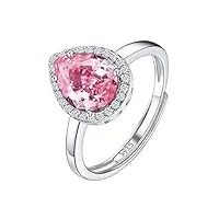 suplight bague anneau réglable femme fille pierre de naissance argent 925 zircon goutte de 6 * 9mm avec un cercle de petit blanc zircon cristal rose octobre