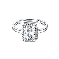 chicsilver bague argent 925 femme ajustable,anneau réglable avec pierre diamant en forme carré brillante,bijoux fantaisie cadeau femme valentin anniversaire