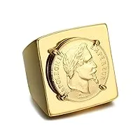 bobijoo jewelry - grosse bague chevalière napoléon louis or homme acier inoxydable carré griffé 26mm 50gr - 63 (10 us)