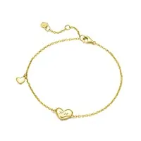 fancime bracelet en or jaune 585 14 carats avec breloque love charm dainty minimalist pour femme et fille - longueur du bracelet : 17 + 3 cm