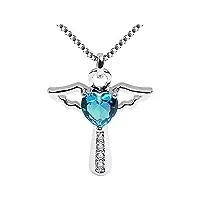 pierre de naissance croix collier cristal ange aile pendentif collier chaîne coeur bijoux à breloques pour femmes filles maman cadeaux (bleu)