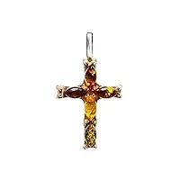 rainbow safety pendentif croix chretienne ambre authentique de la mer baltique bijoux ambre véritable (cr102)