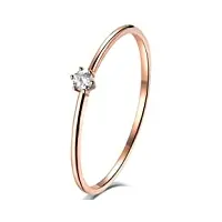 amdxd bague anneaux femme or rose 18 carats, alliance mariage femme style classique blanc diamant 0.05ct rond bague taille 56.5