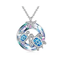 winnicaca collier tortue en argent sterling avec pendentif en cristal de mer pour femme, argent sterling, opale créé cristal