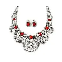 avalaya parure collier et boucles d'oreilles à tige en cristal autrichien transparent/rouge rubis 36 cm