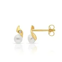 planetys - boucles d'oreilles en or jaune 9 carats (375/1000) perles de culture et diamants
