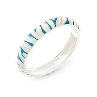 avalaya bracelet jonc à charnière motif zèbre bleu turquoise/blanc émaillé/plaqué rhodium/18 cm l/taille m, taille unique, Émail, sans pierre précieuse