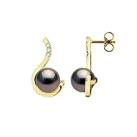 pearls & colors - boucles d'oreilles pendantes perles de culture de tahiti rondes 8-9 mm - qualité a+ - diamants 0,080 cts - disponible en or jaune & or blanc - bijou femme