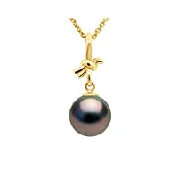 pearls & colors - pendentif noeud perle de culture de tahiti ronde 9-10 mm - qualité a+ - disponible en or jaune & or blanc - bijou femme